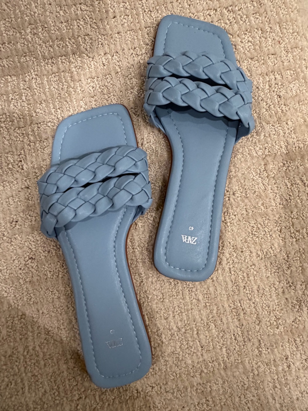 Zara Braided Slide Sandals in Powder Blue